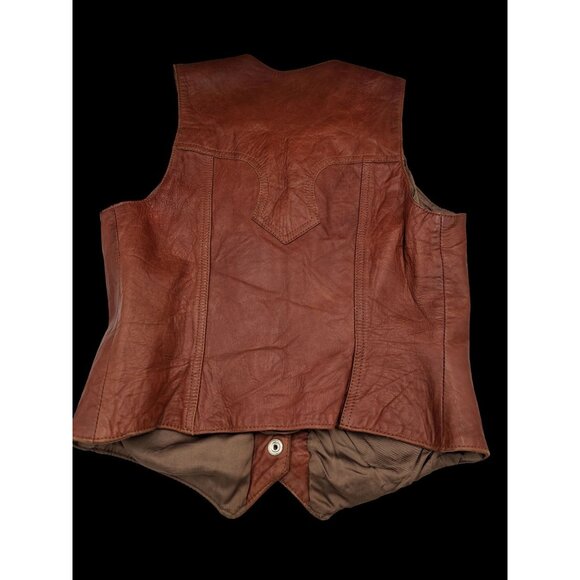 Vtg Distress kids Genuine Brown Leather Western Vest - Picture 14 of 16